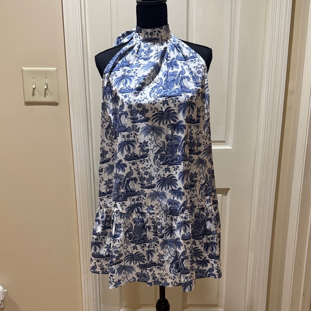 STAUD Navy and White Patterned Dress